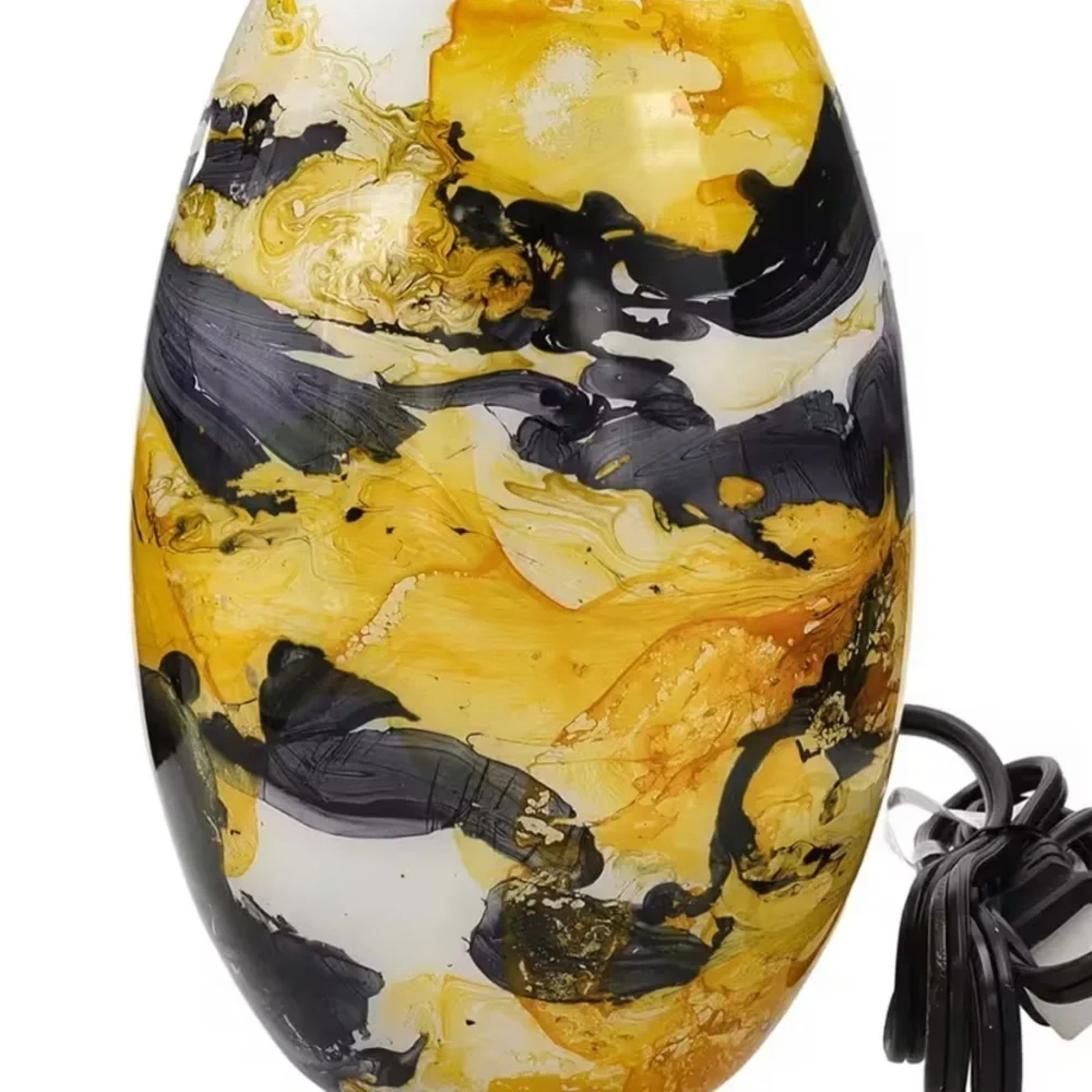 Handcrafted Marble Printed Black & Yellow Glass Lamp